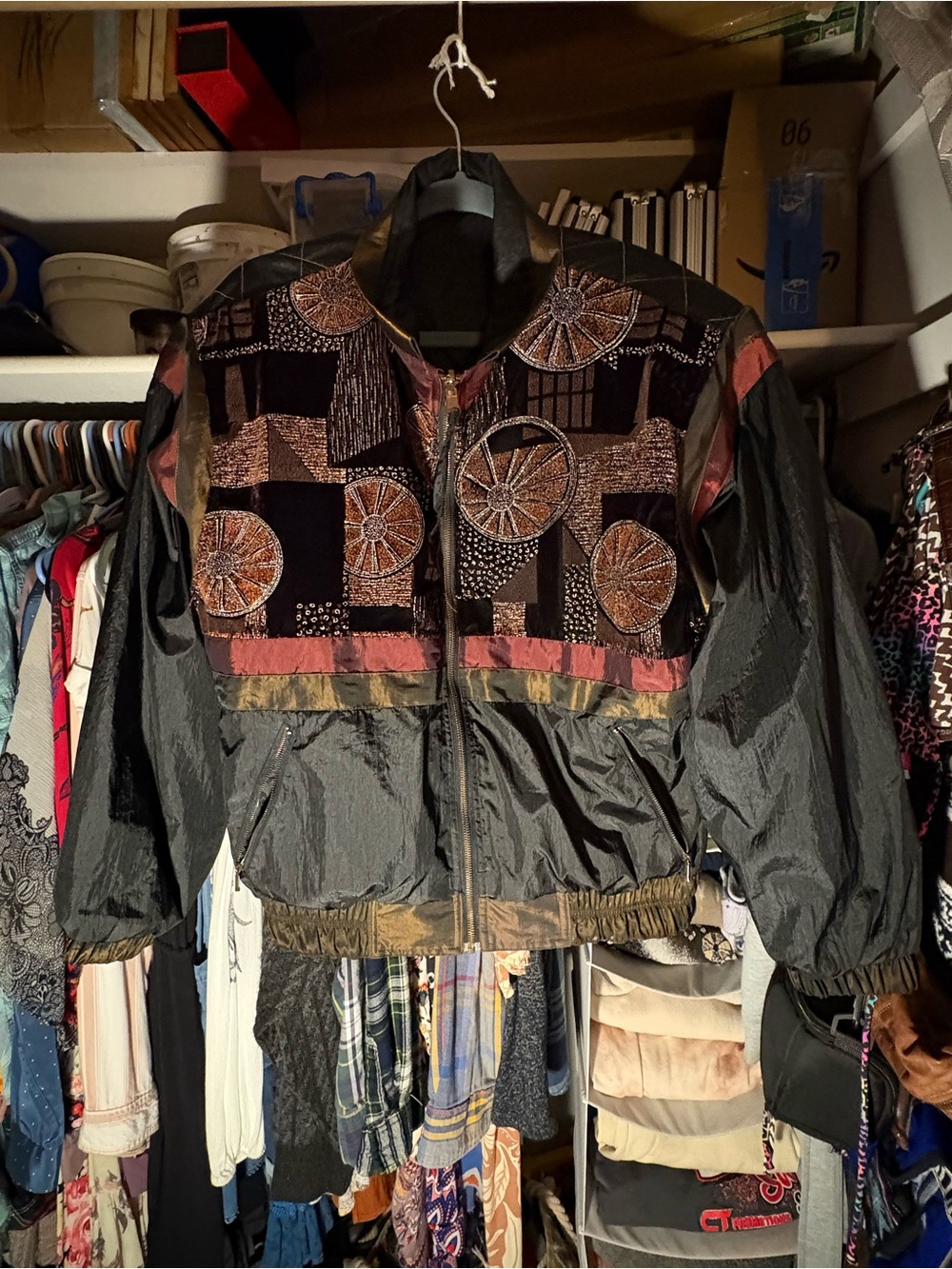 Vintage Reversible Windbreaker Bomber Jacket with Rust and Olive Accents